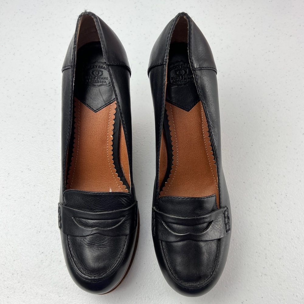 Lucky Brand June Black Leather Platform Wedge Penny Loafers Size 10 - Picture 7 of 13